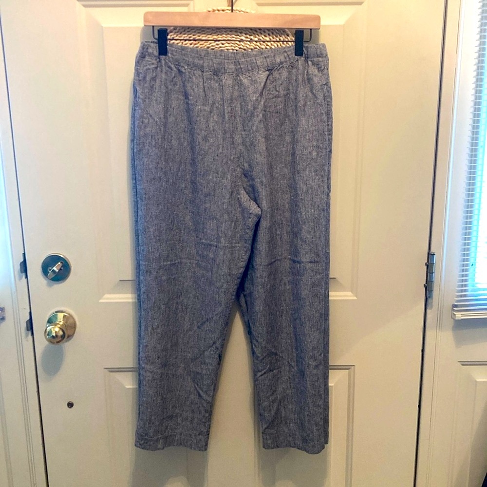 Coldwater Creek Linen Blend Hi Rise Relaxed Fit Tapered Pants Heathered Blue PM